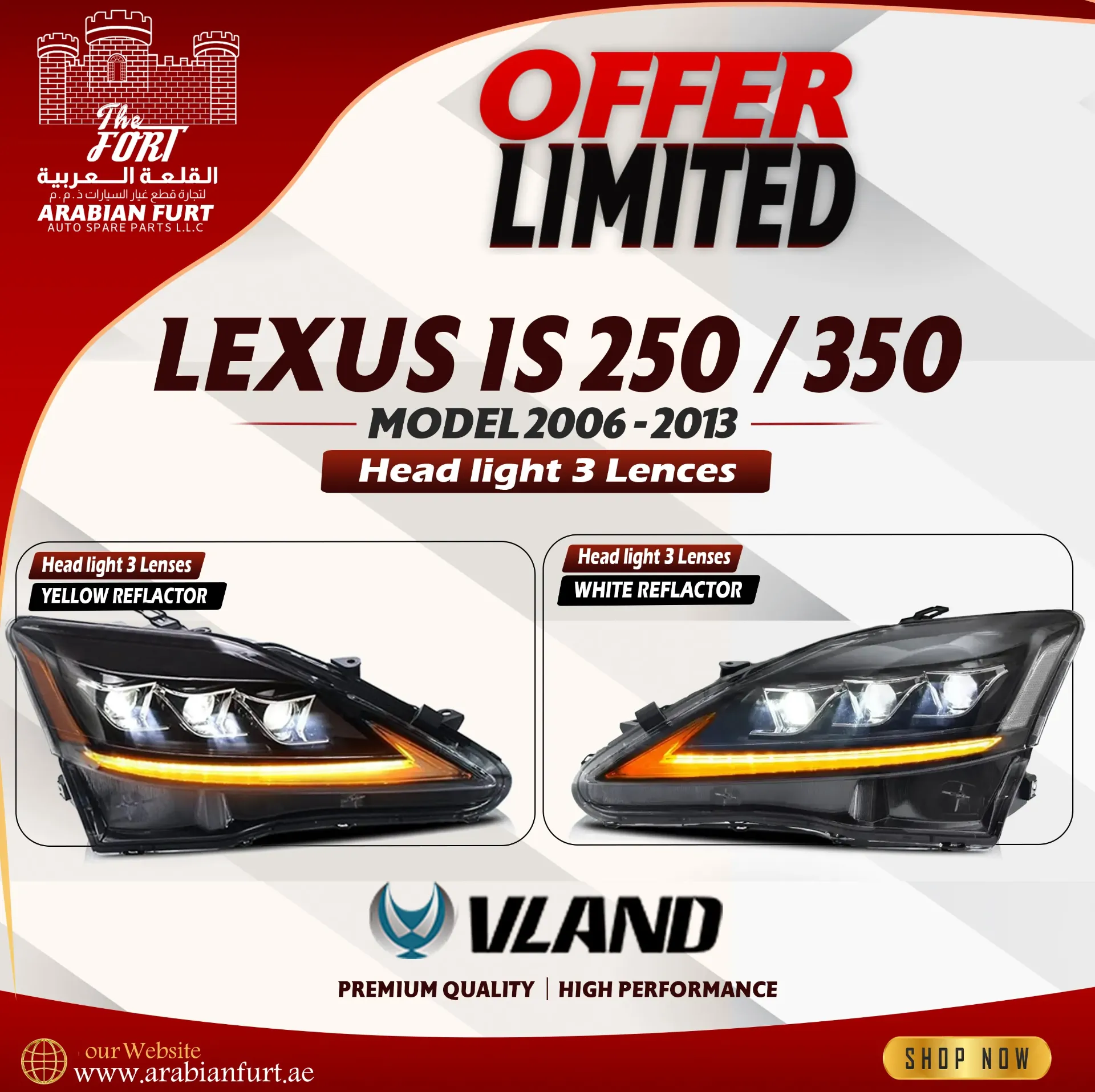 LEXUS IS 2006 - 2013 HEAD LIGHT UPGRADE 3 LENSES VLAND OFFER